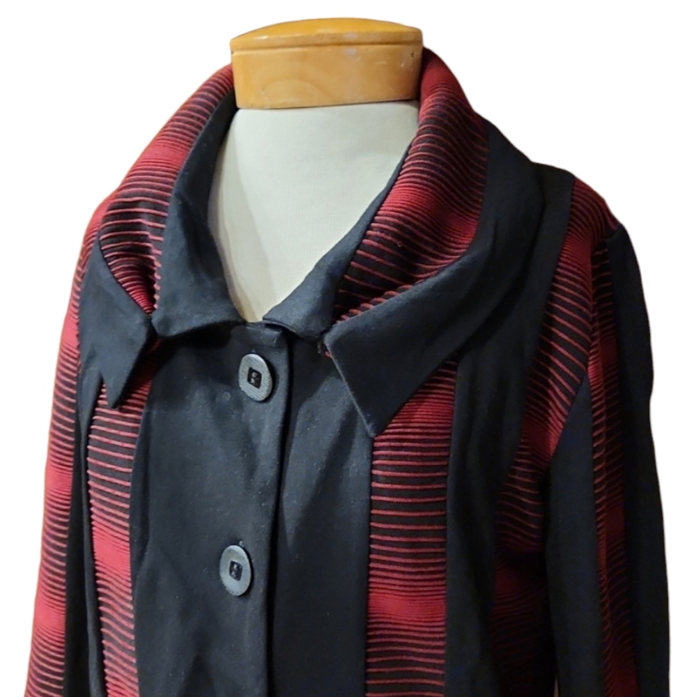 Dzhavael Couture | Red & Black Puff-Sleeve Coat Women's Large - Picture 4 of 7